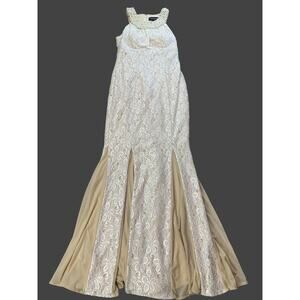 Cachet Formal Dress Gown Ivory Gold Lace Beaded Wedding Ball Size 4